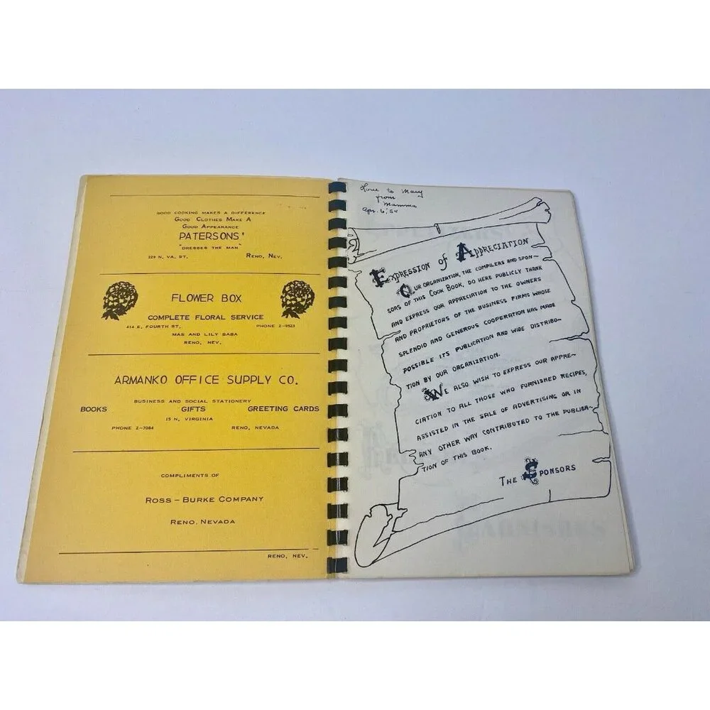 1952 First Baptist Church Reno Nevada Ladies‎ Auxiliary Recipes Cook Book